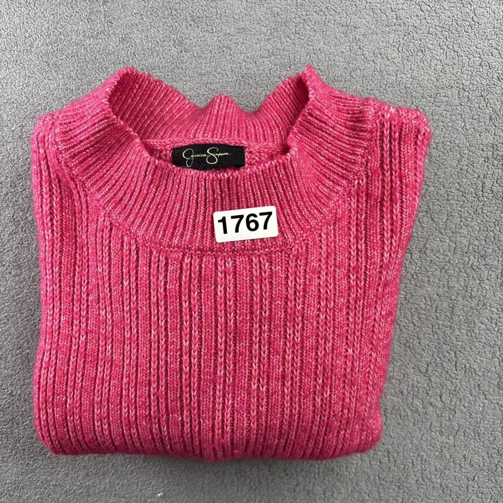 Jessica Simpson Ribbed Knit Cropped Mock Neck Sweater – Women's Size L– Hot Pink - Picture 13 of 13